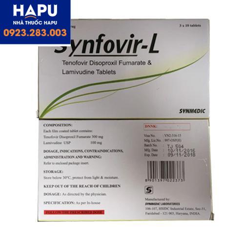 Thuốc Synfovir-L -Tenofovir disoproxil fumarat 300mg-Lamivudin 100mg